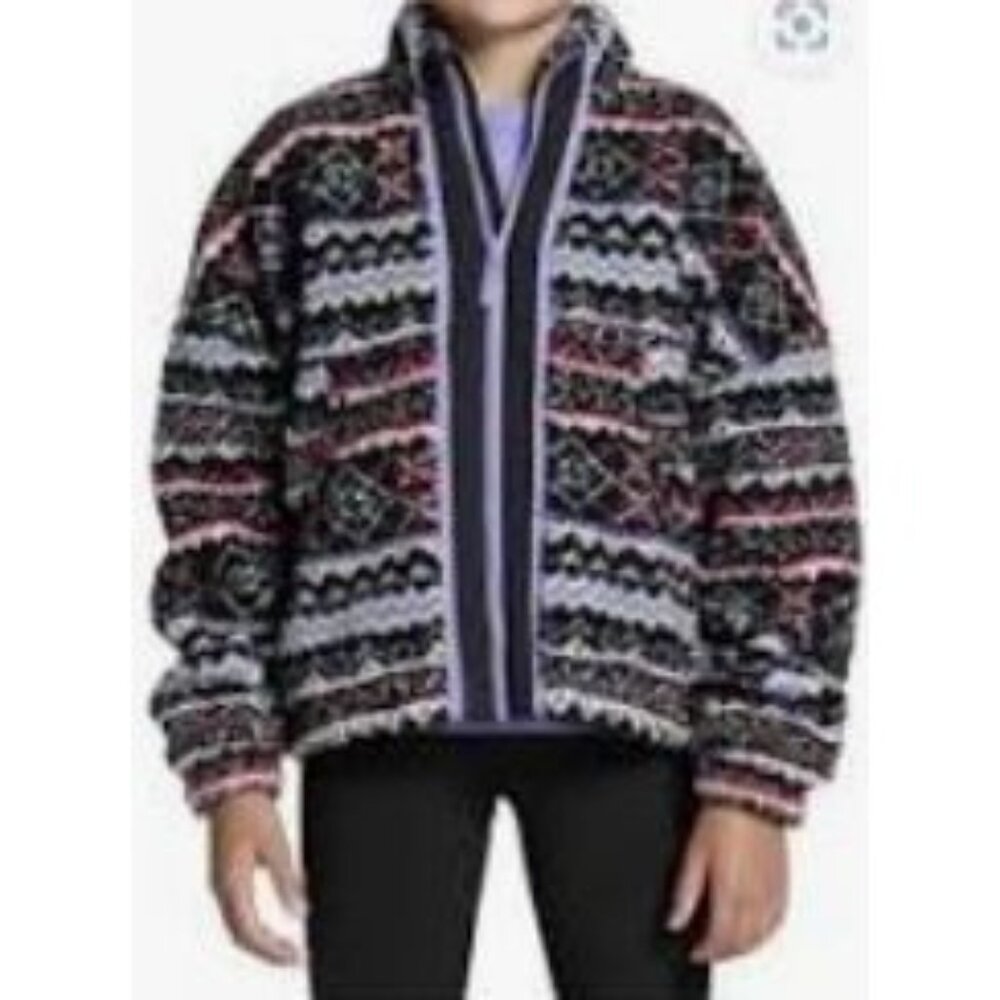 DSG Crozy Fleece Size XL Full Zip Funky Fair Isle Multi Colored Pockets NWT $55.